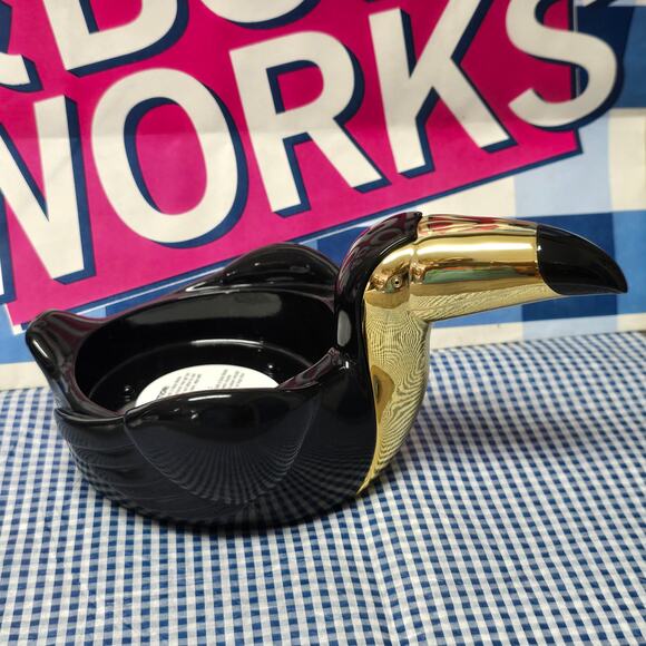 BBW Toucan Bird Gold & Black Large 3 Wick Candle Holder Pedestal Home Decor - Picture 1 of 4